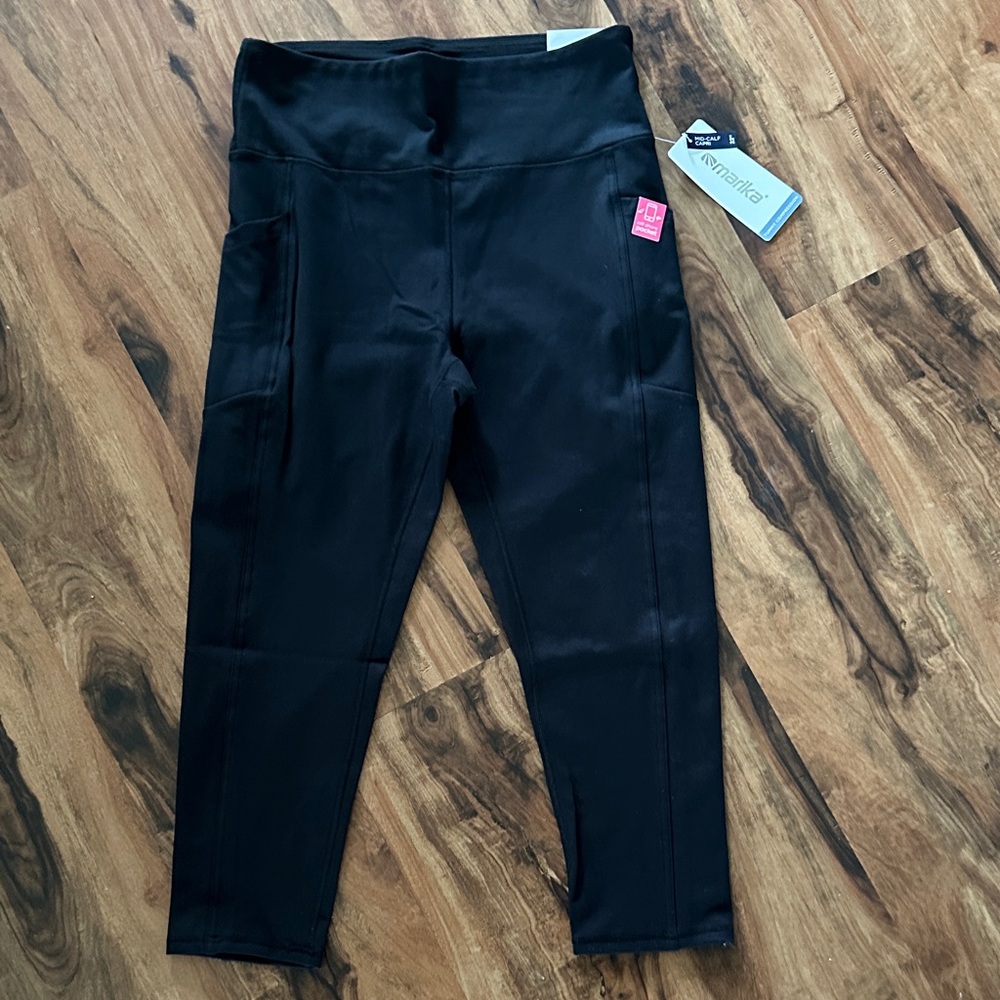 Marika Black High-Waisted Leggings Size XL Tummy Compression Mid-Calf